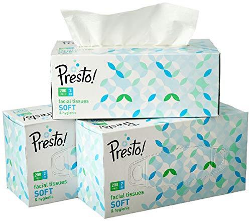 Amazon Brand - Solimo Amazon Brand - Solimo 2 Ply Facial Tissues Carton Box - 100 Pulls (Pack of 4) & Amazon Brand - Presto! 2 Ply Facial Tissue Carton Box - 200 Pulls (Pack of 3) Combo