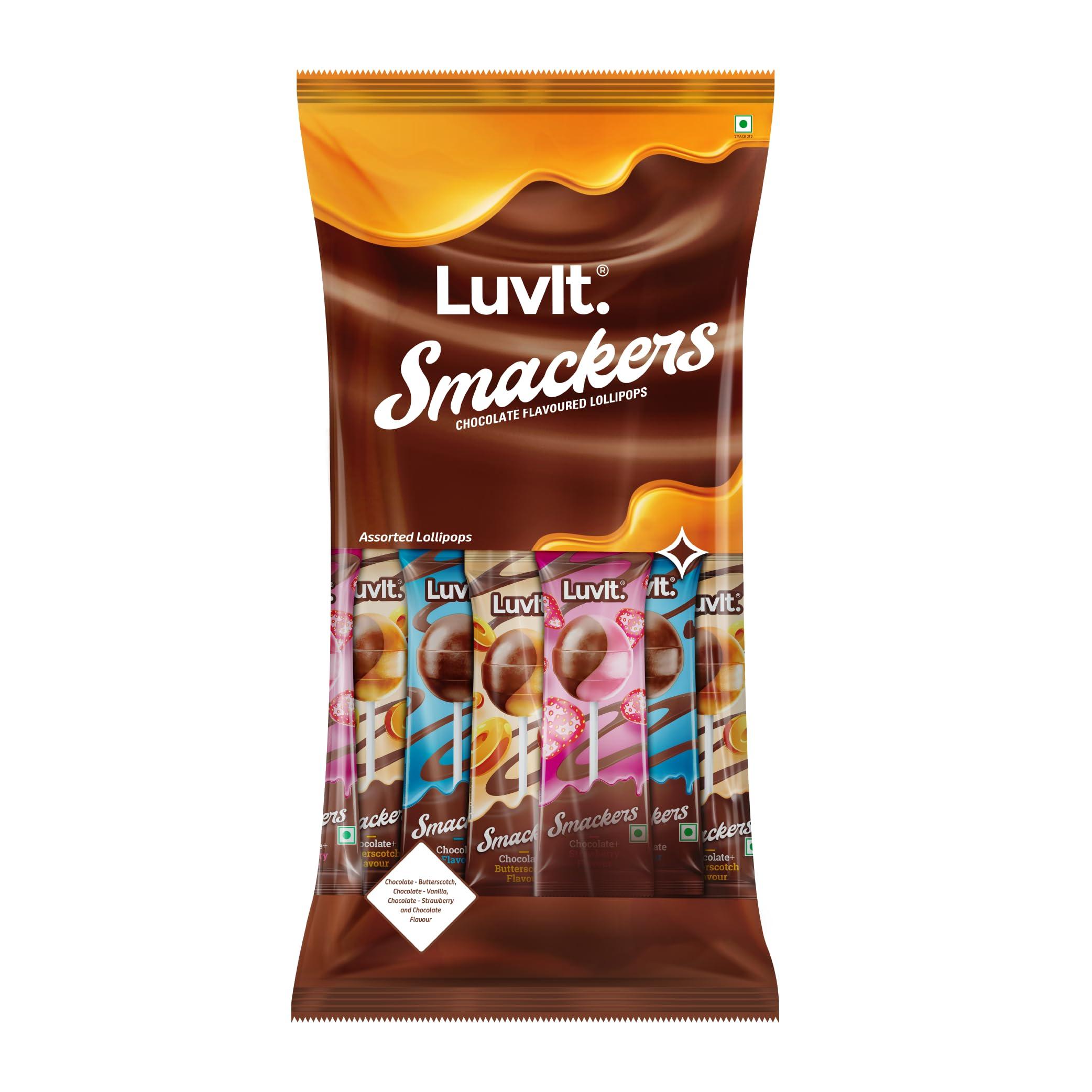 LuvIt. LuvIt Smackers Chocolate Flavoured Lollipops (Chocolate Butterscotch, Chocolate Vanilla, Chocolate Strawberry & Chocolate) | Pack of 1-480g Each