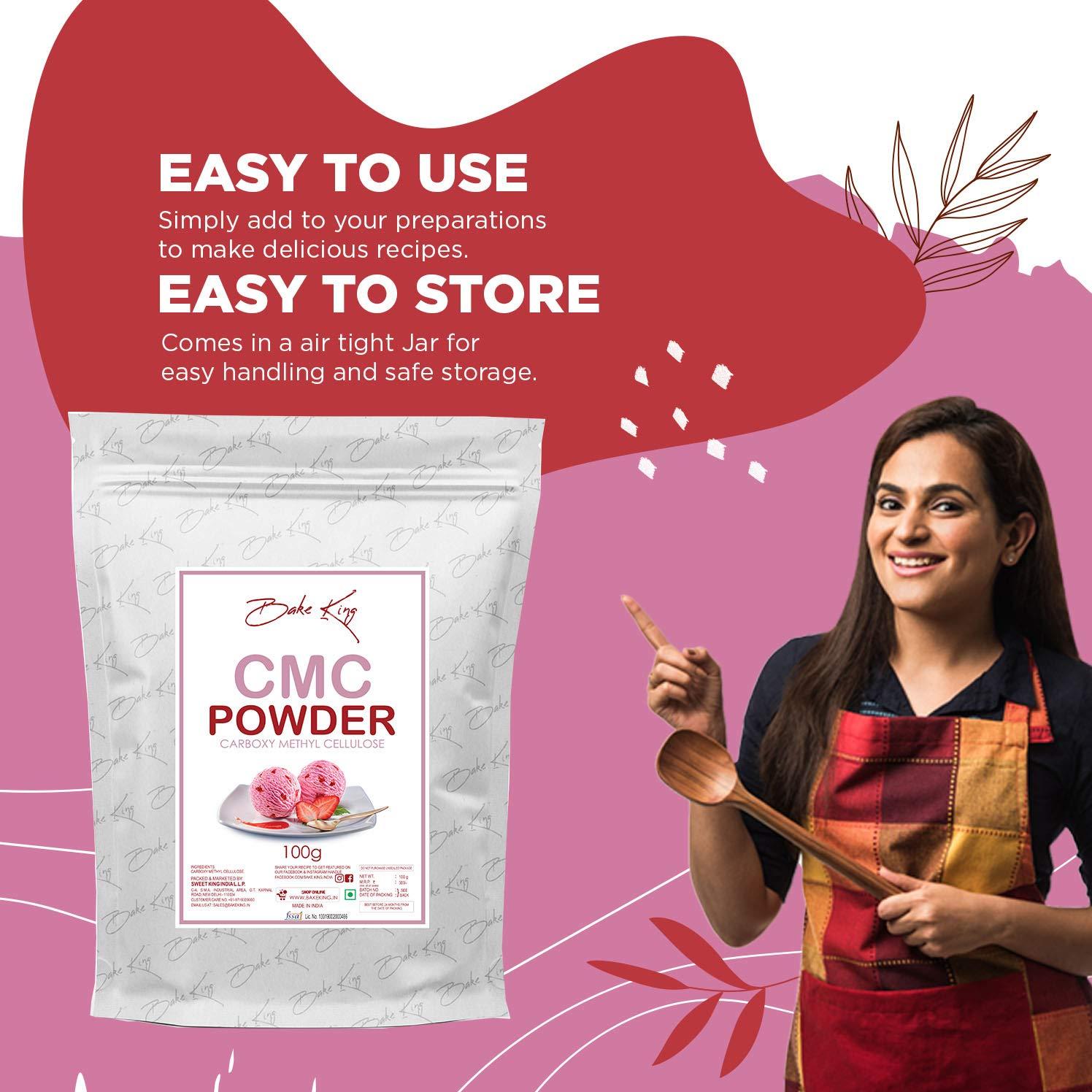 BAKE KING BAKE KING CMC Powder (Carboxymethyl Cellulose) 100G for Ice Creams, Food Grade | Soft, Smooth and Creamy | Raising Ingredient Powder | Instant Ice Creams That Improves Texture & Softness