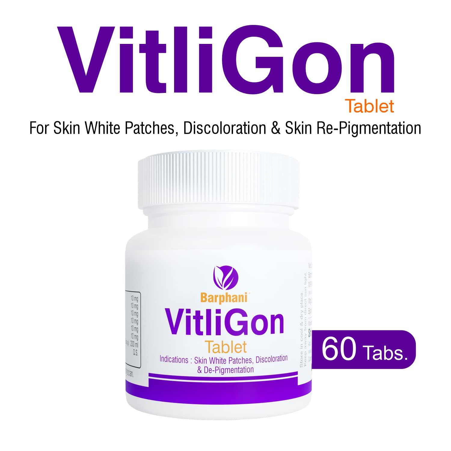 BARPHANI Barphani VitliGon Tablets - Super Effective on Vitiligo White Patches, Discolouration, De-Pigmentation, Faster Results, Helps Restricts Spread- 60 Tab Pack