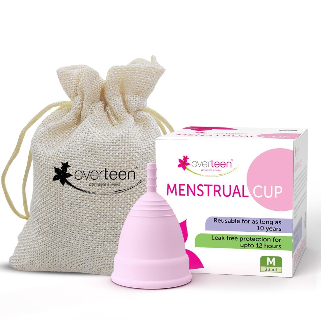 Everteen everteen Medium Menstrual Cup for Periods | Odor-Free, Rash-Free, No Leakage | 12-Hour Protection | Reusable For Up To 10 Years | Medical-Grade Silicone | Free Pouch | Sanitary Cup for Feminine Hygiene - 1 Pack