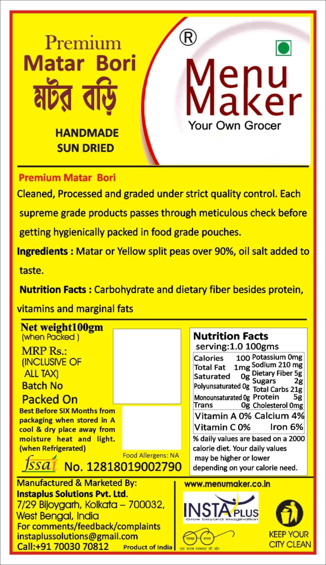 Menu Maker Menu Maker Select Premium Kalai/Biuli/Urad Dal Bori Matar Dal Bori and Posto Bori Combo Pack 300g, Pack of 3,100g Each