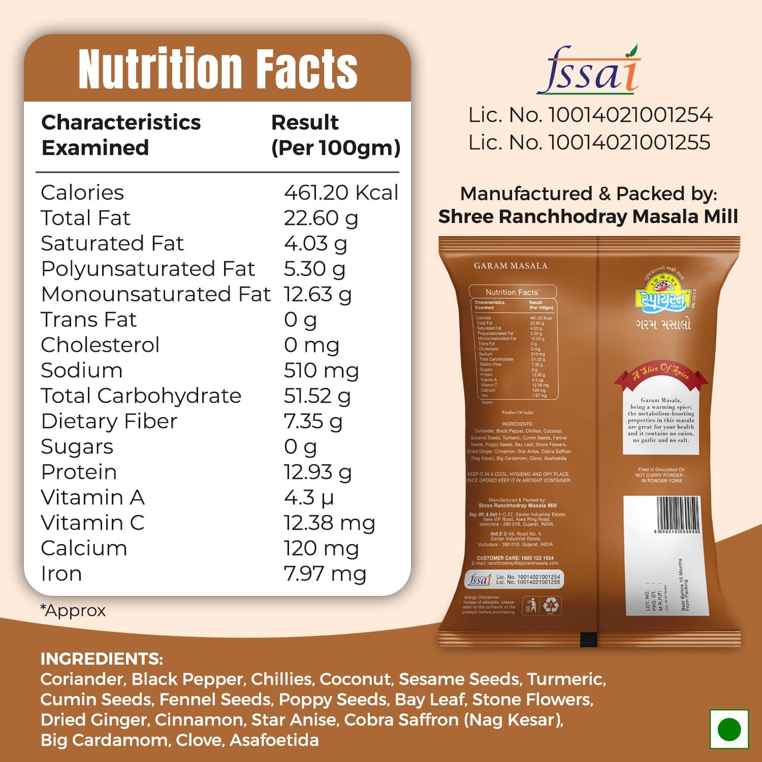 Spyran Spyran Garam Masala | No Onion & Garlic, No Salt | Blended Spice for Authentic Taste and Colour (500g)