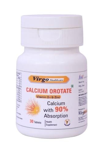 Virgo Healthcare Virgo Healthcare\'s Calcium Orotate (90% absorption) + Vitamin D3 + Zinc Tablets :For Optimal Bone Health & Joint Support - 30 Count (Women and Men)