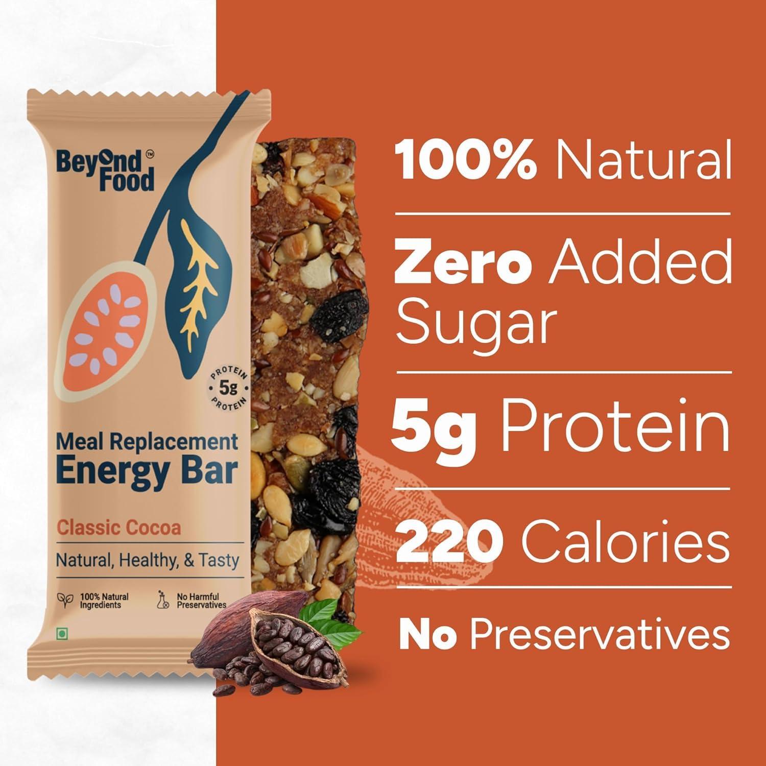 Beyond Food Beyond Food Meal Replacement Bars (Pack of 9, 220 Kcal Each) | 5g Rich Protein | No Added Sugar | Made with Dates, Nuts, Seeds & Dry Fruits | Healthy Snacks for Energy & Fitness | Classic Cocoa Box