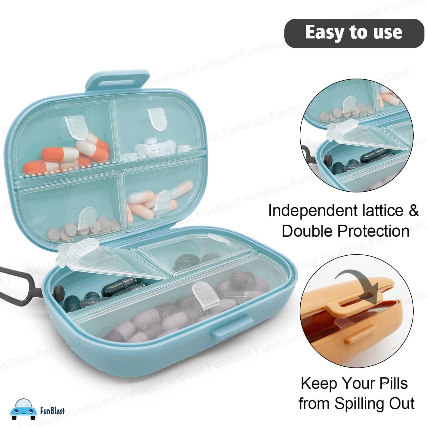 FunBlast FunBlast Pills Medicine Organizer Box - Pill Case for Travel, Medicine Organizer Box Travel, Pill Box Pocket Size, Pill Organizer with 7 Compartments, Weekly Pill Organizer Reminder Box (Blue)