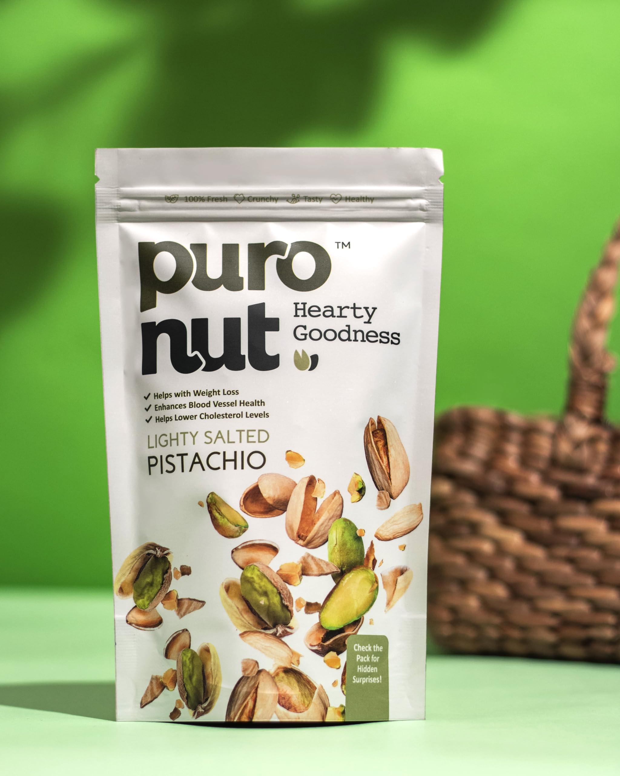PURO NUT Puronut 100% Natural Premium California Roasted & Lightly Salted Pistachios, Pack of 1 (200g) | Pista Dry Fruit | Tasty & Healthy | High in Protein & Dietary Fiber | Gluten Free & Low Calorie Nuts