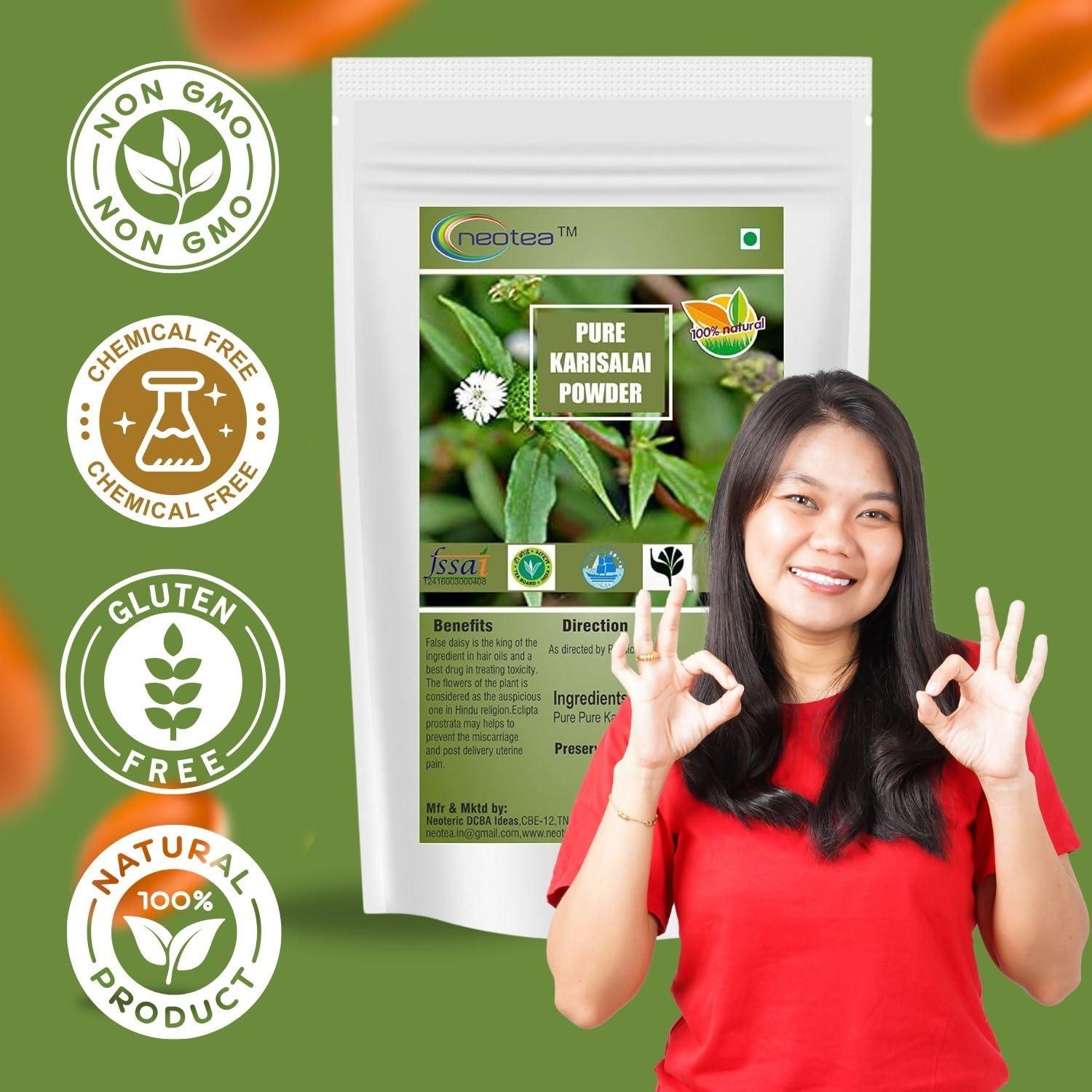 neotea Neotea Karisalankanni Bhringraj Powder | Eclipta Alba | White Prostrata | Natural Hair Growth & Scalp Care | Dandruff Control | Liver Support | False Daisy Leaves | No Preservatives | Pure & Chemical-Free | Kayonni, Kesaraja, Bhangra | Karisalai 300 