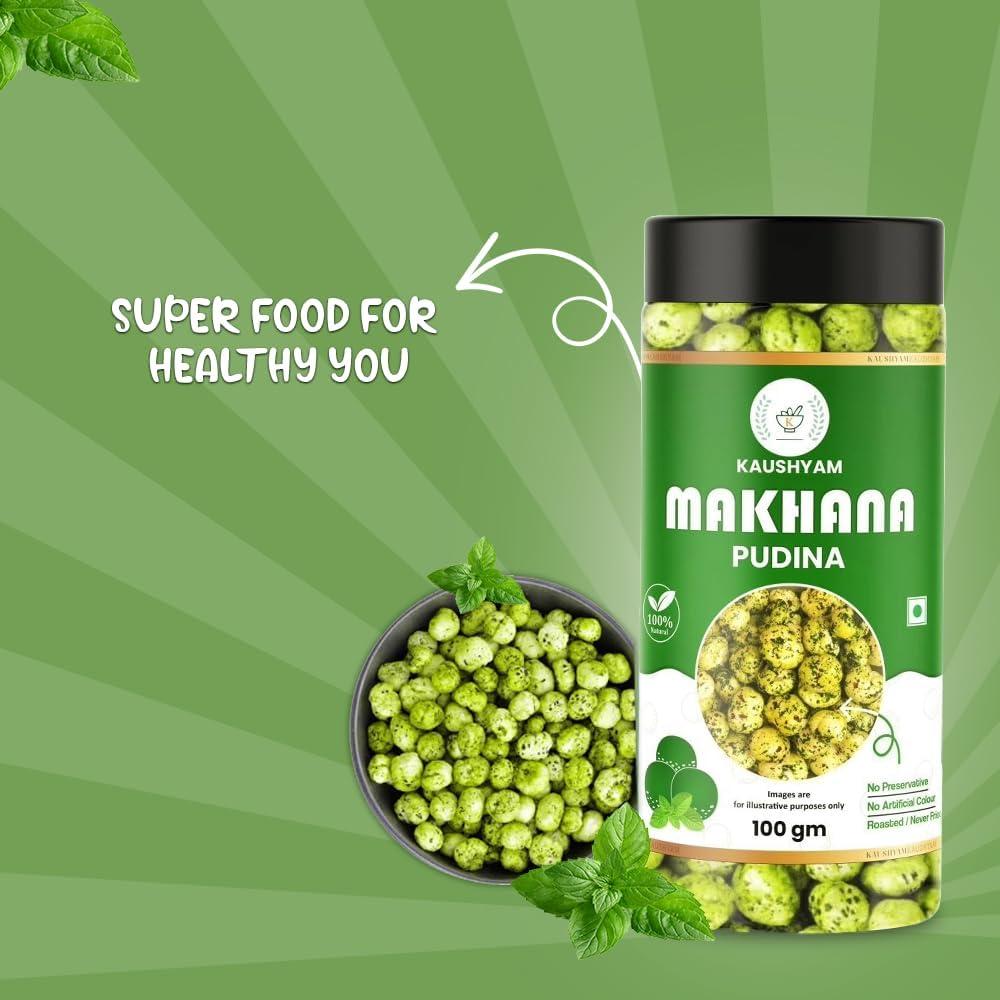 Kaushyam Kaushyam Makhana Roasted Flavoured | Makhana Fox Nut Tasty Crunchy & Healthy Snacks 100 Gm (Pudina Punch)