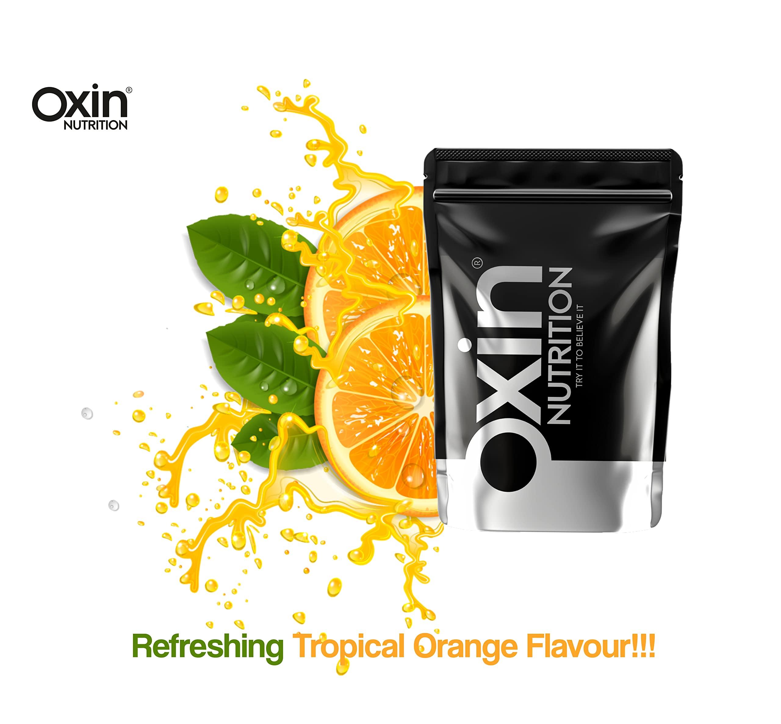 Oxin Nutrition Oxin Nutrition Pre Workout 3X Caffeinated Punch with Vitamin C - Preworkout Drink - Zero Sugar - Pre Workout Natural - Preworkout Supplements Powder 250g (Tropical Orange)