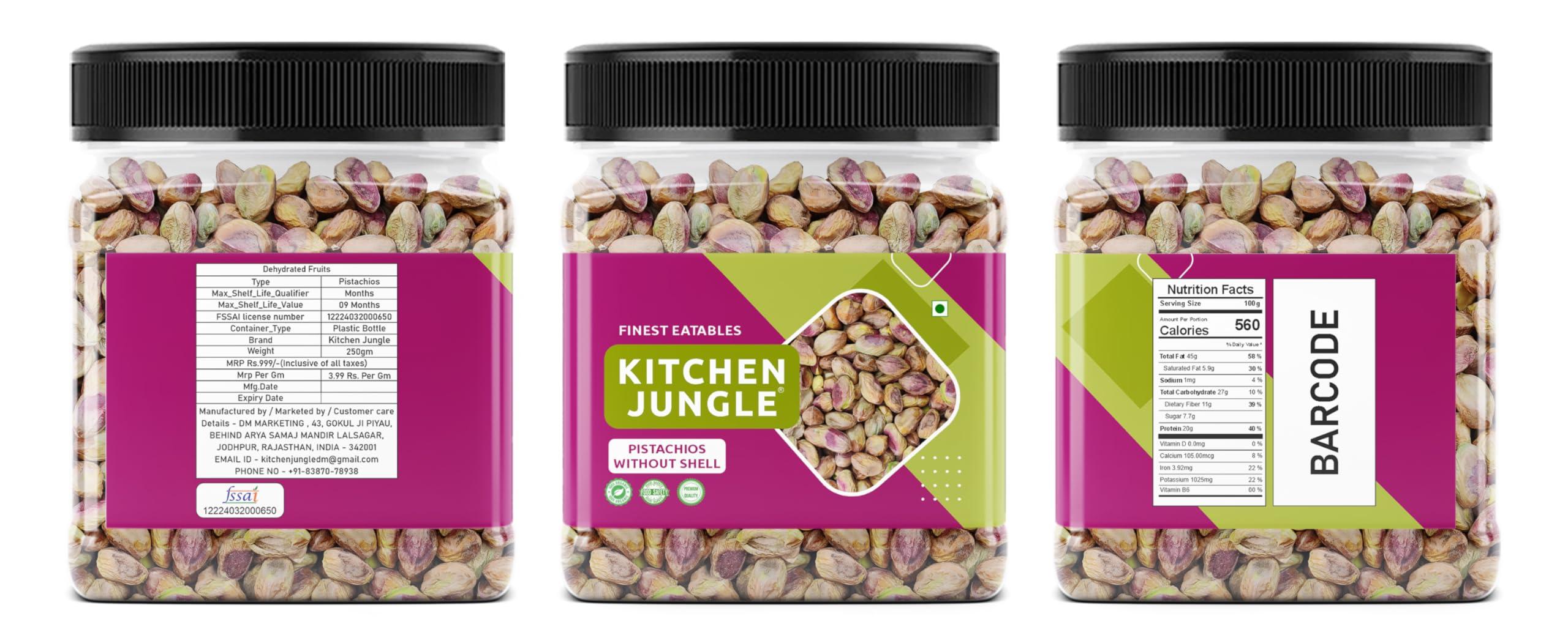 Kitchen Jungle Kitchen Jungle Pistachio Kernals Without Shell | Mota Pista | Bada Pista, Whole (250Gm Jar Pack Of 2)