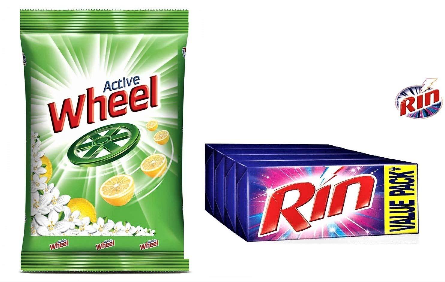 Wheel wheel detergent powder 1 kg and Rin 250 gm (Pack of 4) Combo pack