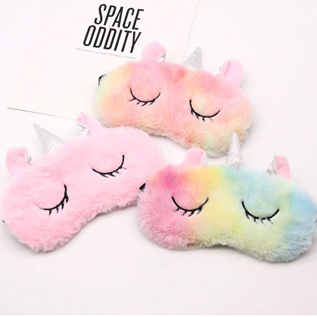 Zoylink Zoylink Sleeping Mask Cartoon Animal Horn Eye Mask Eye Shade Without Ice Pack for Travel (Pink)