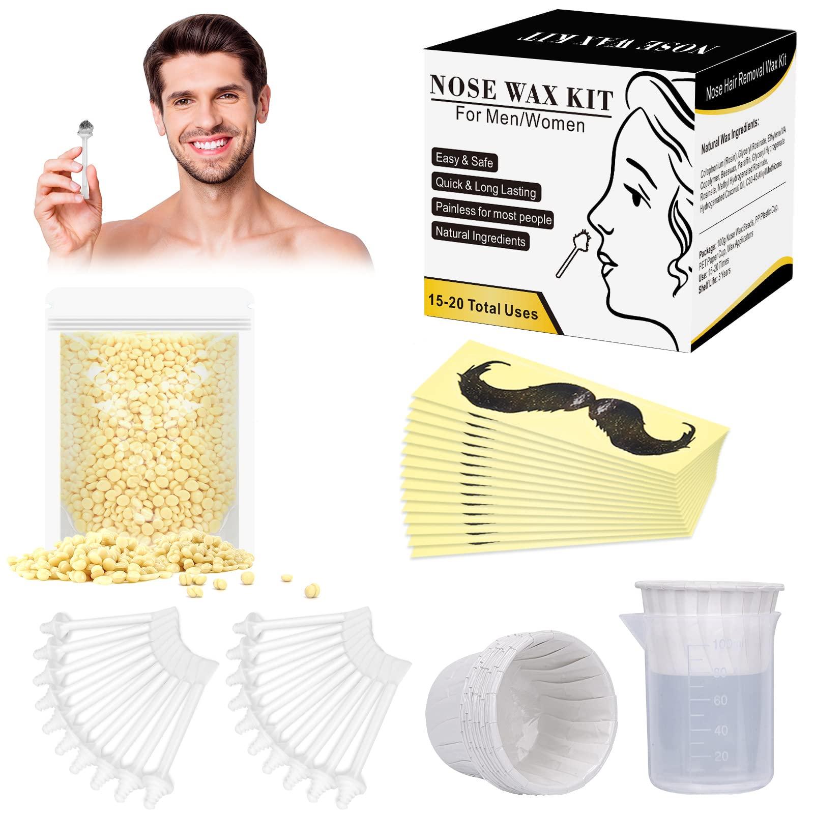 Yovanpur Nose Wax Kit for Men Women, Yovanpur Nose Hair Waxing Kit with 100g Nose Hair Wax Beads (15-20 USES), 20 Applicator, 15 Mustache Protector, 10 Paper Cups, 1 Measuring Cup - Easy, Quick and Painless
