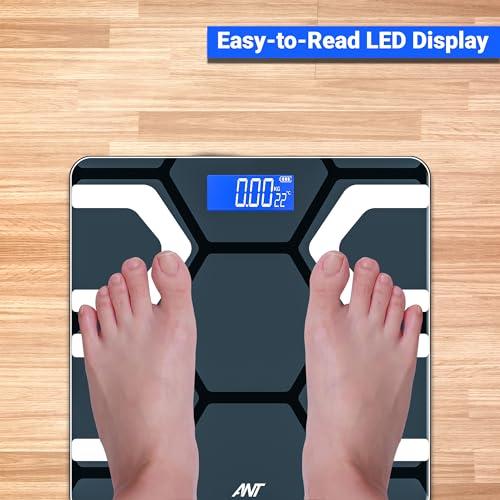Ant Esports ANT Flora Fit Weight Machine for Body Weight Digital Bathroom Scale for Human body Weight measurement with Wide LCD Display Thick Tampered Glass for Home & Gym with 30 Months Warranty