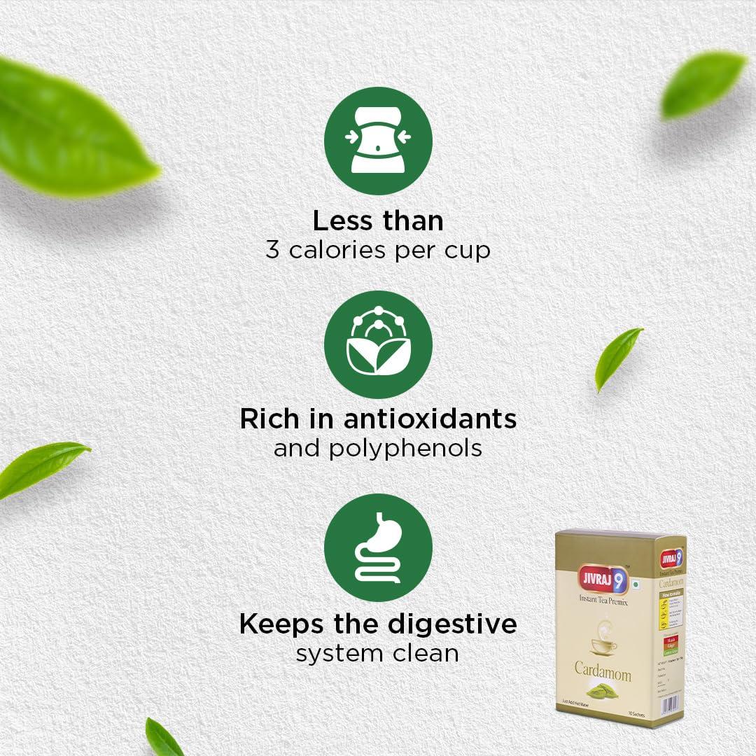 Jivraj 9 Jivraj 9 Combo Pack of Instant Tea Premix, Masala Instant Tea Premix (Pack of 3) & Cardamom Instant Tea Premix (Pack of 1), 10 Sachets Each, Pack 4