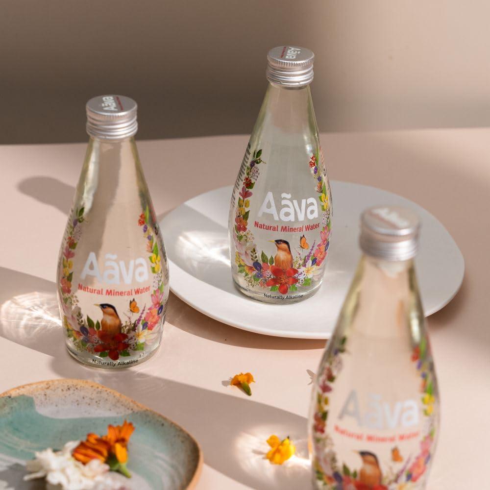 AAVA Aava Natural Mineral Water 250 ml Glass Bottle (Naturally Alkaline ; Origin Aravalli Range; pH 8+; Natural Fortified with Calcium and Magnesium) (Pack of 8)