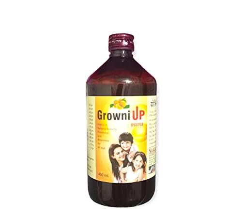 Sanwaria Pharma pvt. ltd. Growni Up Ayurvedic Tonic Useful In Tiredness, Weakness And General Debility For All Ages | Improves Haemoglobin Level - PACK OF 1 (450 ML) | Orange Flavour|