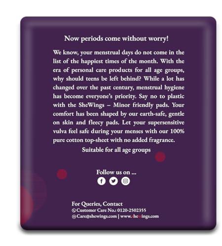 SheWings SHEWings Minor Friendly Sanitary Pads | 12 XXL Ultra Thin Sanitary pads | 100% Cotton Top Sheet | Teen friendly |100% Leakproof | Rash Free | Unscented | Pack of 12 Pads - With Disposable Bags | For all age groups |