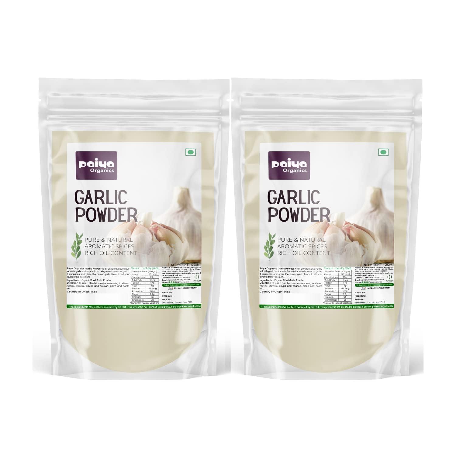 paiya organics Paiya Organic 2x100gm Dry Garlic Powder Pure & Natural Organic No added peservative great for flavouring mayonnaise and tomato ketchup, sauces, salad dressings, gravies (200gm)