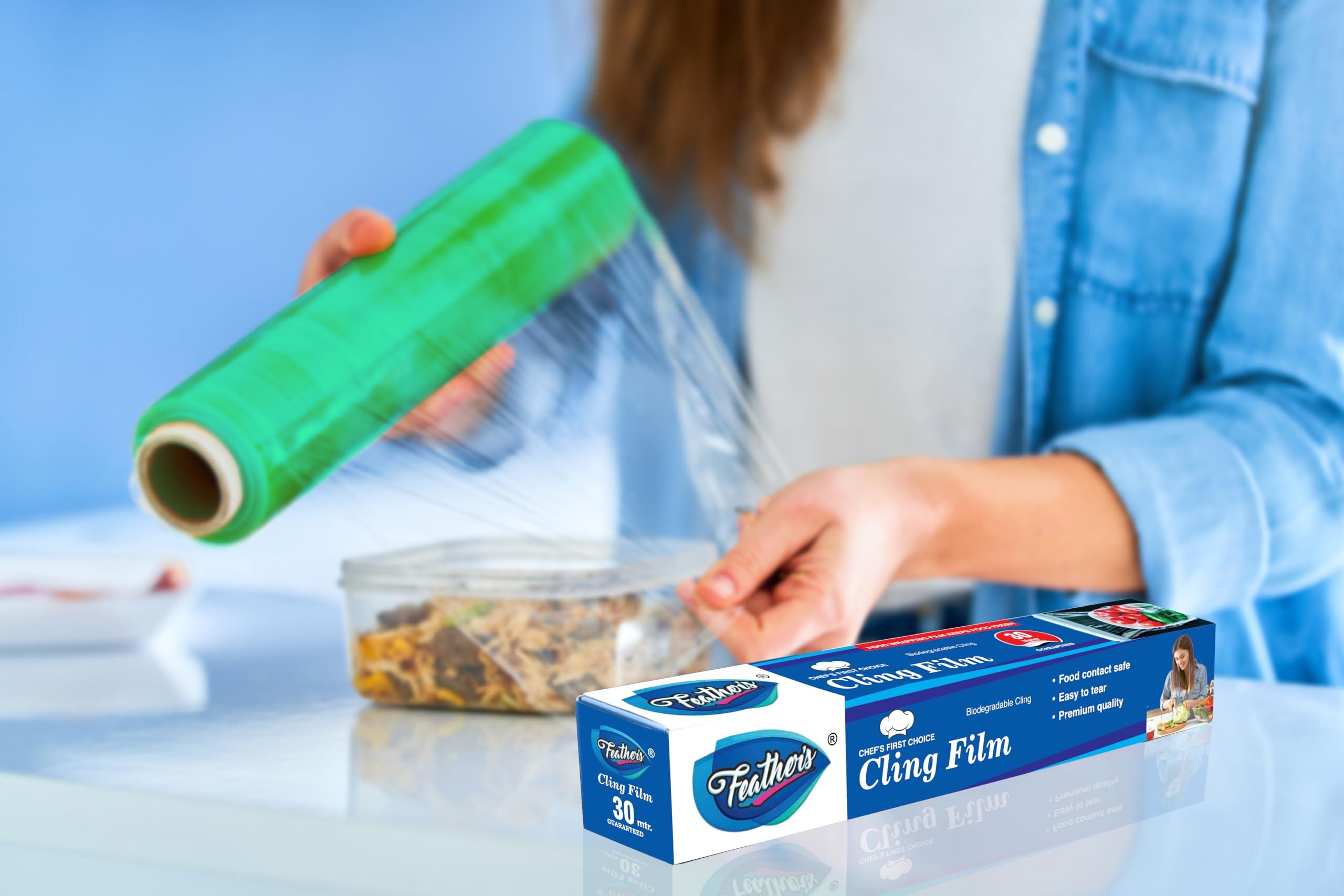 Feather\'s Feathers Cling Film Wrap Food Biodegradable Multipurpose Food Wrapper Non-Stick Microwave Safe (Pack of 2, 30m) (30 Meter)