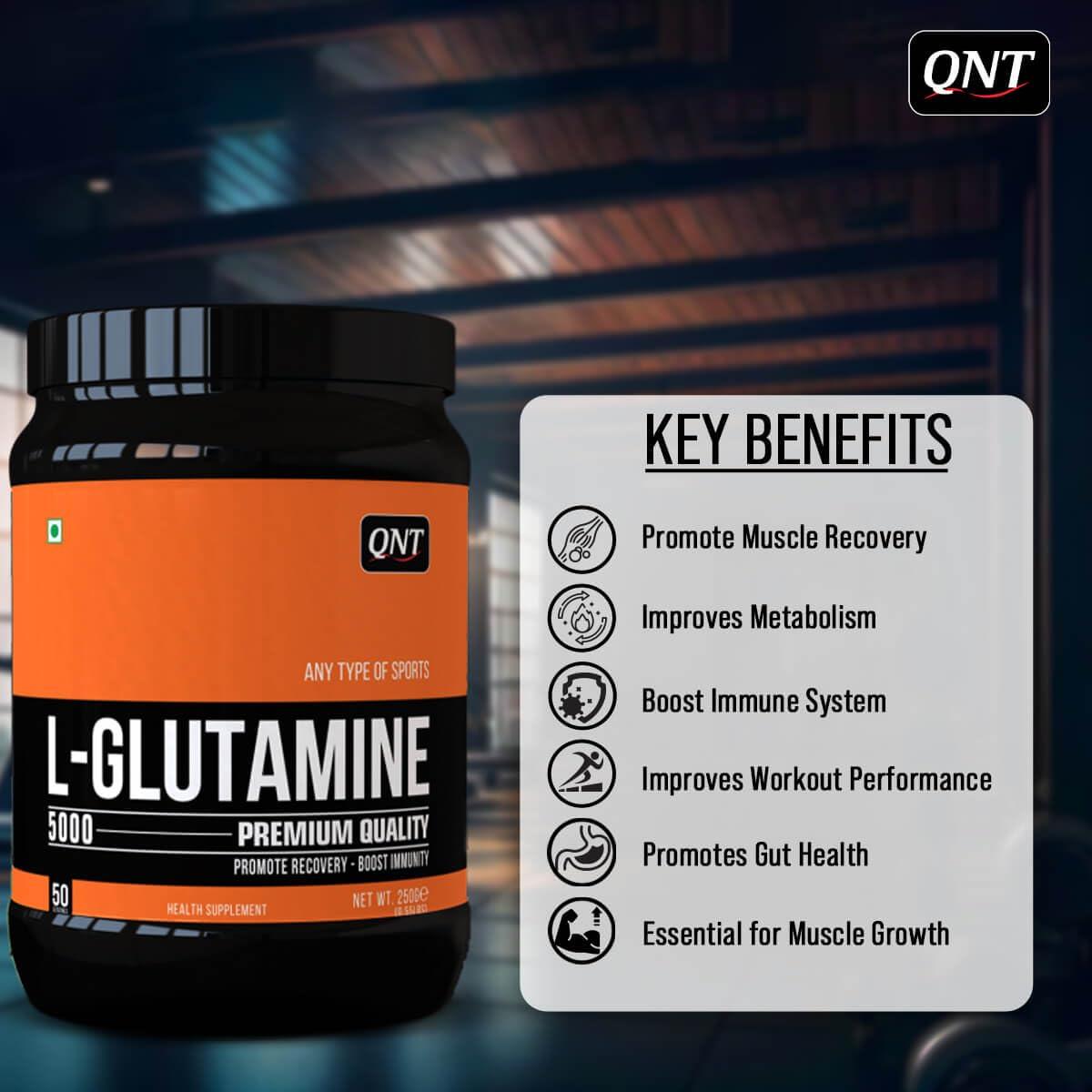 QNT QNT L-Glutamine 5000| Promote Muscle Recovery & Boost Immunity| 250g | 50 Servings