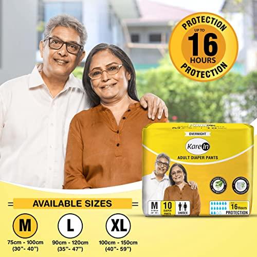 KareIn KareIn Overnight Adult Diaper Pants, Medium 75-100 Cm (30\"- 40\"),30 Count, Unisex, Leakproof, Elastic Waist, With Aloe Vera Lotion, Anti-Bacterial, ADL, Wetness Indicator, Pack of 3
