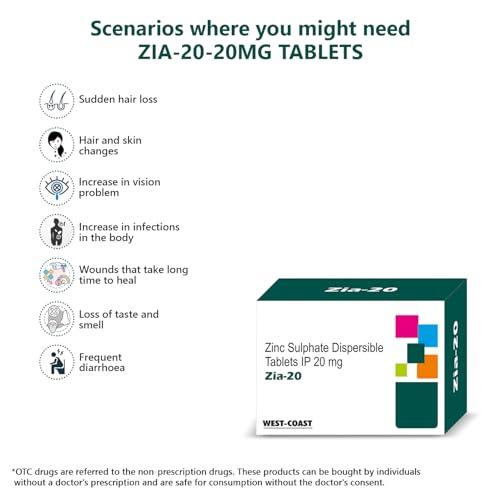 WESTCOAST WEST-COAST Zia-20 Zinc Sulphate 20mg 10x10 tablets for Zinc deficiency, enhanced Immune Support, Nutrient Absorption & Overall Wellness.