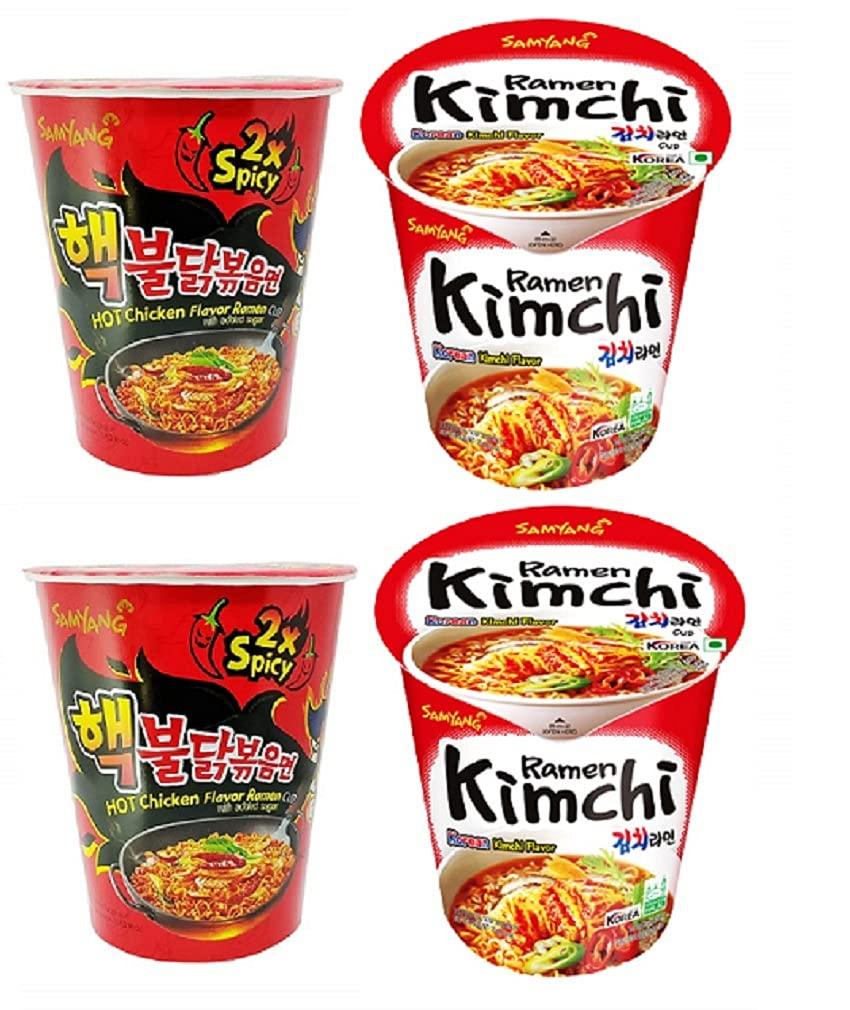 Sam Yang Samyang 2X Spicy & Kimchi Hot Chicken Flavour Raman Cup Noodles, 70mg*4 Pack (Pack of 4) (Imported)