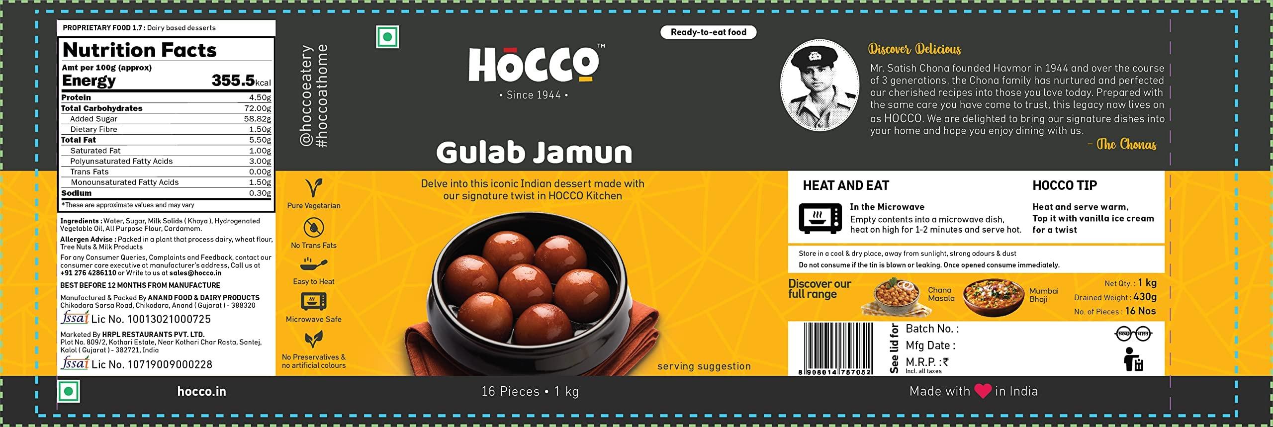HOCCO HOCCO Ready To Eat Gulab jamun 1 kg | Soft & Delicious | Open & Eat | Pure Veg Sweets | for festival gifting occasions | Mouth-Watering Indian Mithai | No Added Colors, and Preservatives