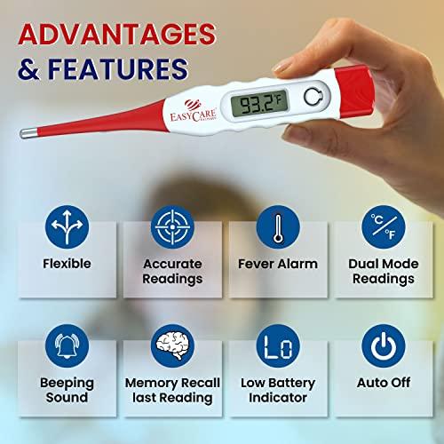 EASYCARE EASYCARE (EC5130) Waterproof Flexible Tip Digital Thermometer with Storage Case - Fever Alarm, Accurate & Reliable Temperature Measurement - Convenient and User-Friendly