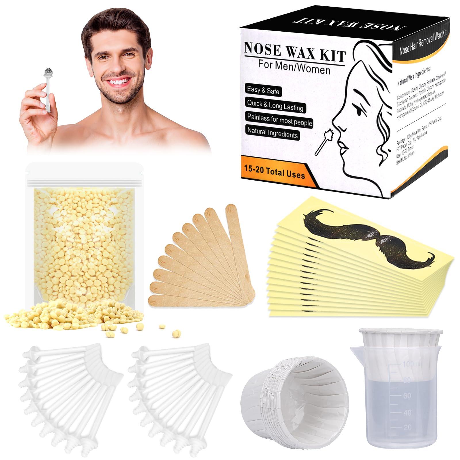 Yovanpur Nose Wax Kit for Men Women, Yovanpur Nose Hair Waxing Kit with 100g Nose Hair Wax Beads (15-20 USES), 20 Applicator, 15 Mustache Protector, 10 Paper Cups, 1 Measuring Cup - Easy, Quick and Painless