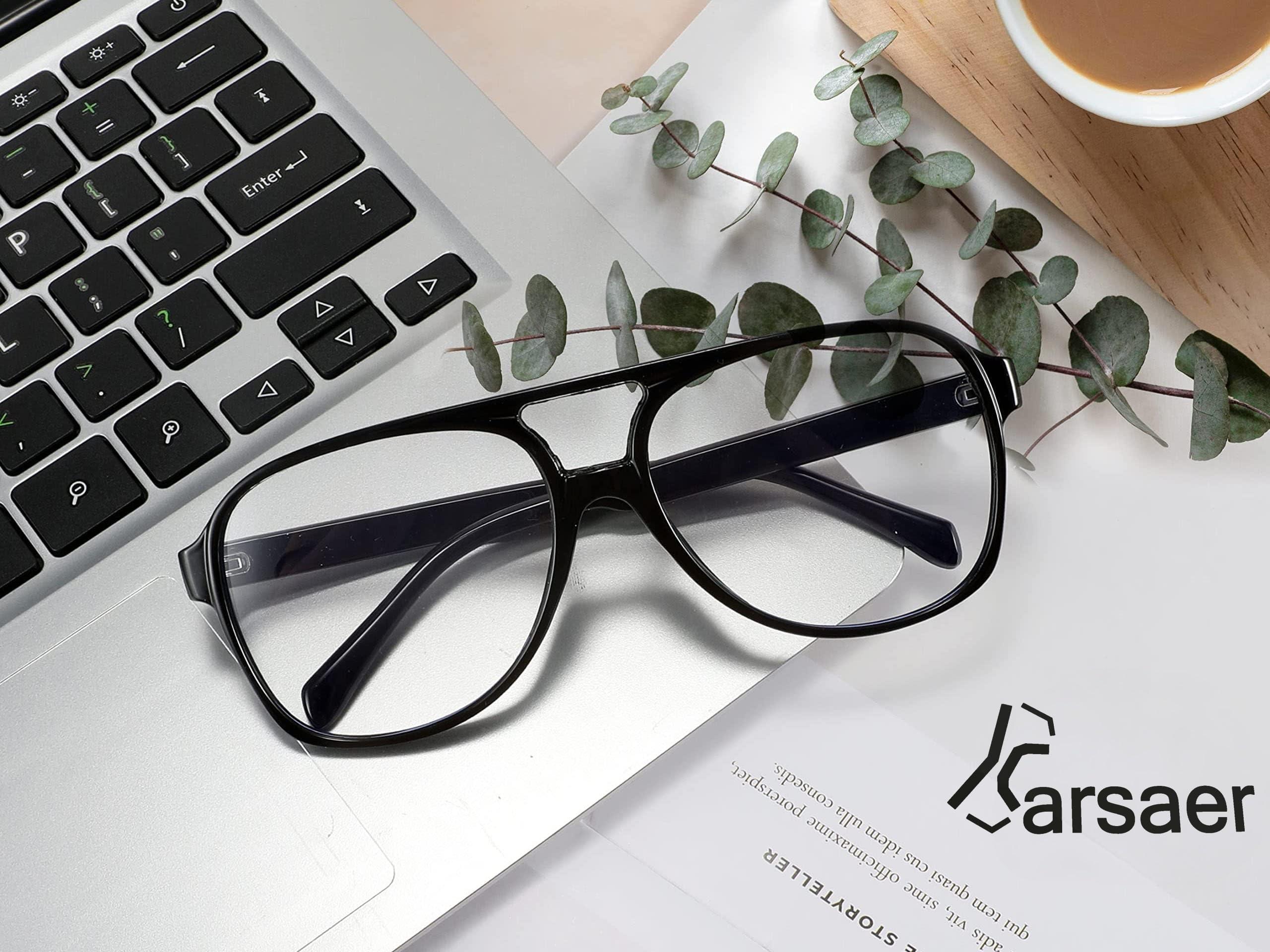 Karsaer Karsaer 70s Aviator Glasses Blue Light Blocking Glasses Oversized Square Computer Glasses Eyeglasses for Men Women E1165