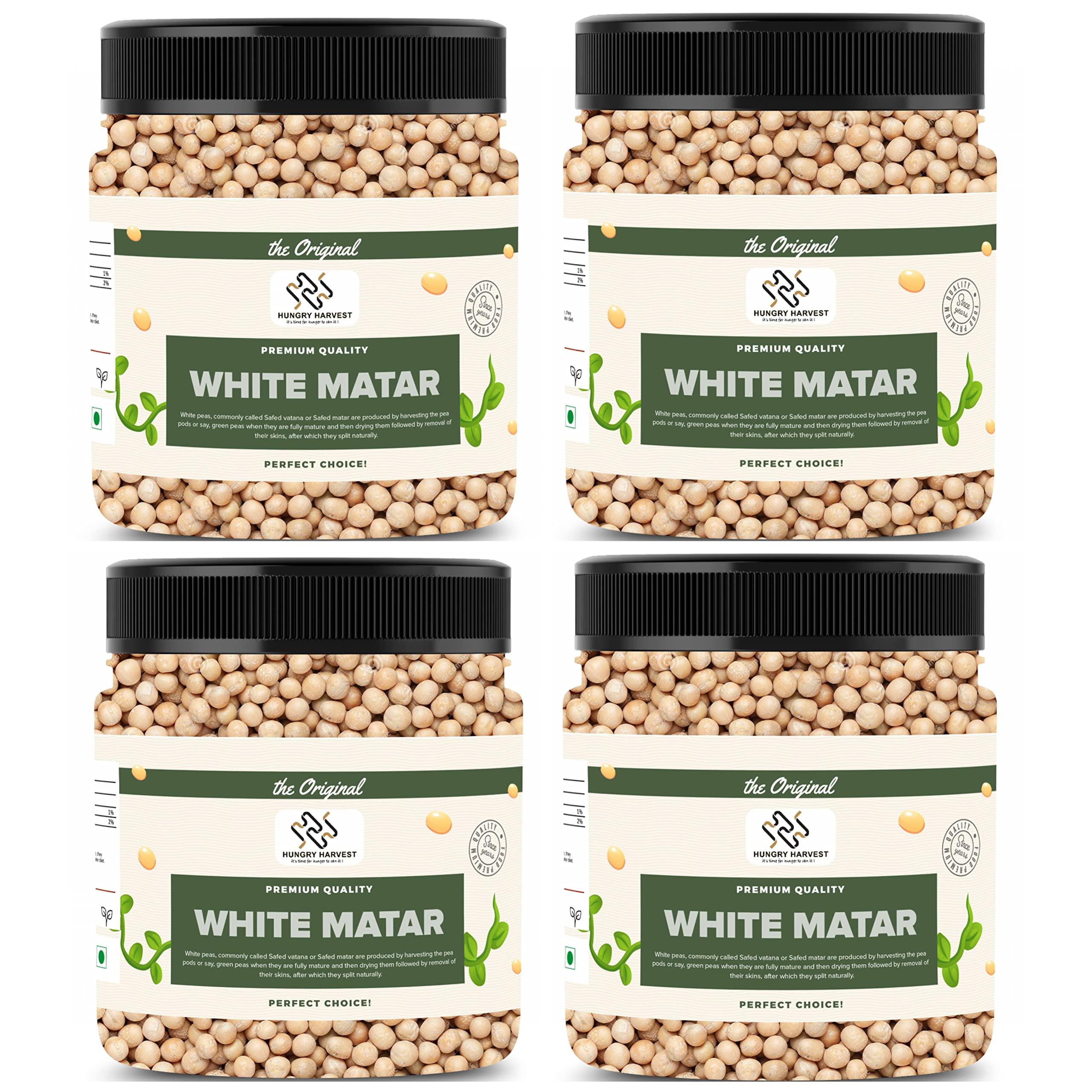 Hungry Harvest Hungry Harvest Safed Matar |Matar White| Dried White Peas|White Matar Vatana Matar Peas| Organic Peas||White Matar|1200 Grams (Pack of 4 of 300 Grams)| Jar Pack|