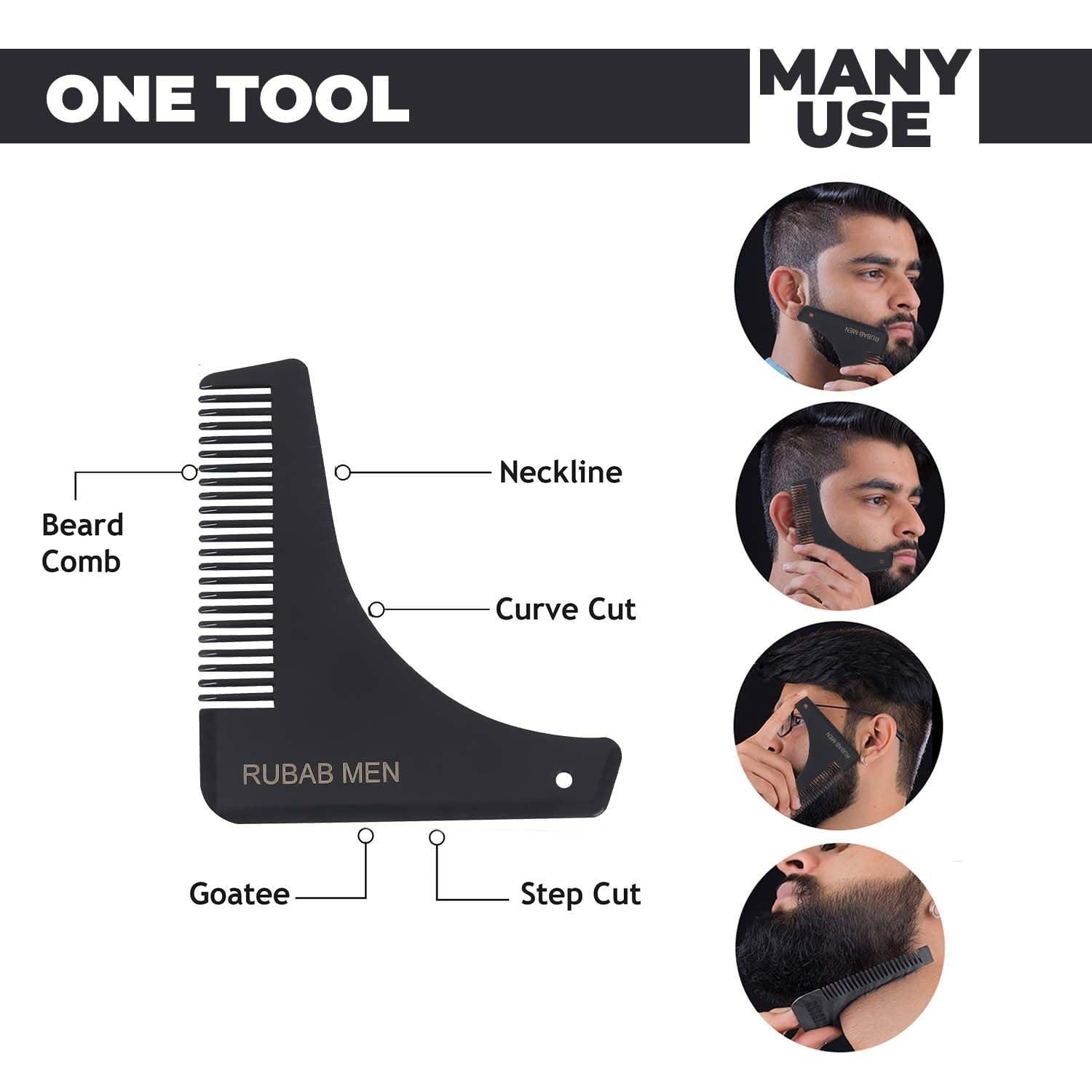 RUBAB MEN RUBAB MEN Beard Grooming 4-in-1 Kit for Men | Beard Brush, Hair & Beard Softener Balm, Wooden Beard Shaper Tool & Wooden Beard Comb for Men | Pack of 4