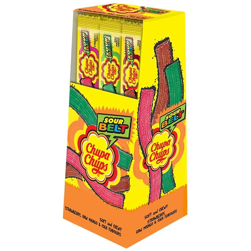 Chupa Chups Chupa Chups, Sour Belt, Mixed Fruit Flavour, Soft & Chewy Toffee Pack, 480 g (Count of 48)