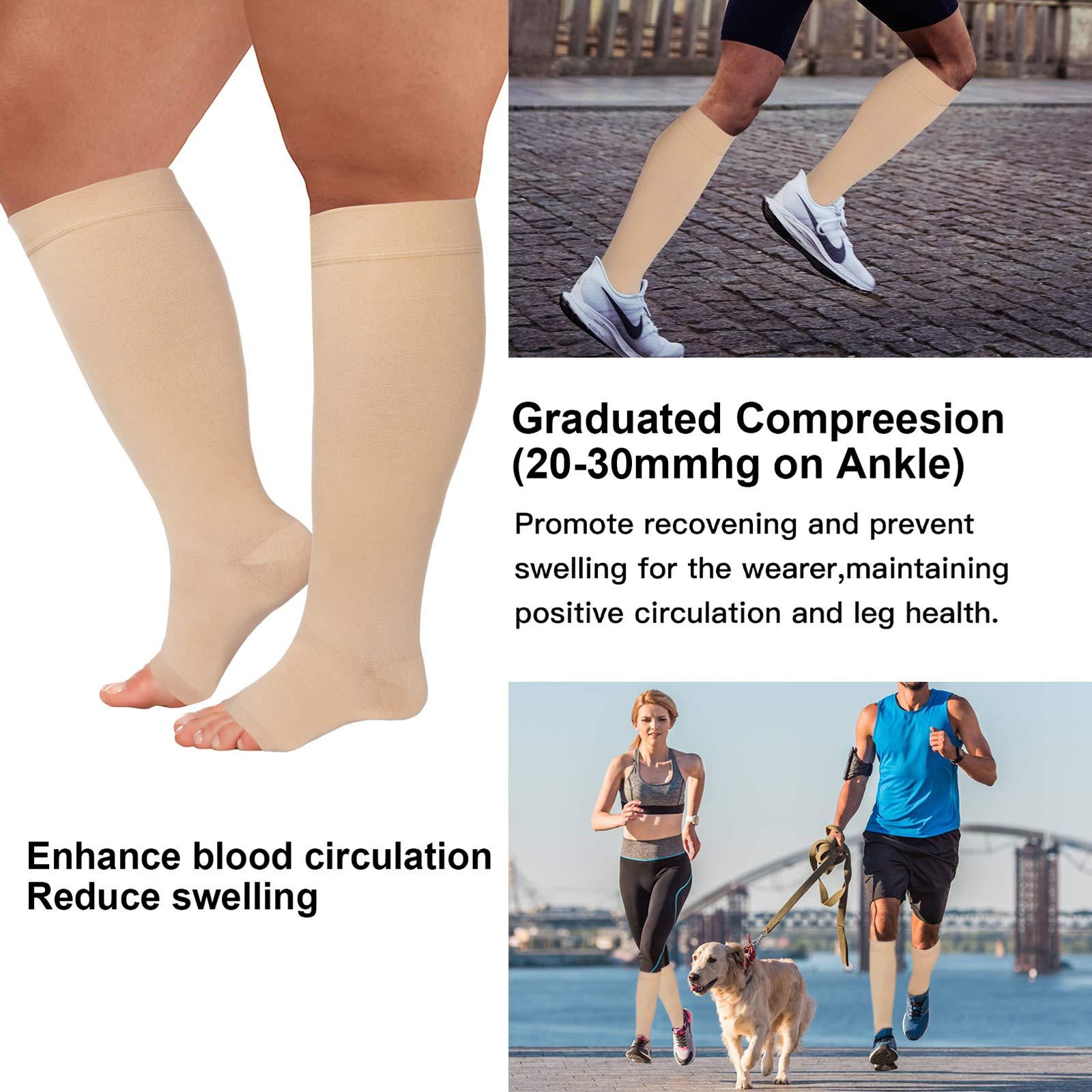 Blahhey Blahhey 3XL Extra Wide Calf Compression Socks Toeless for Women Men 20-30 mmHg Plus Size