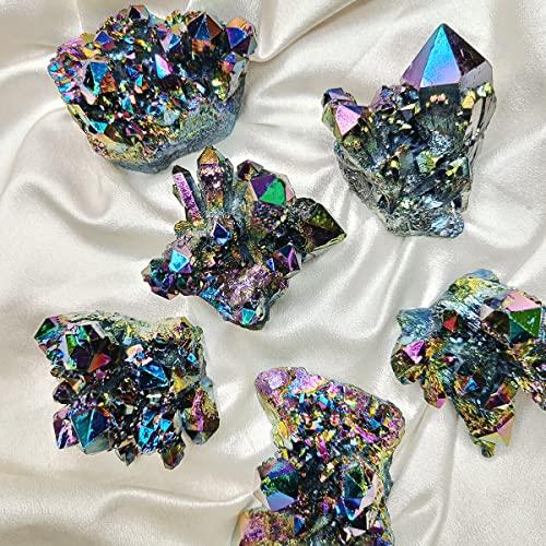 9Dzine 9Dzine Rainbow Aura Quartz, Titanium Aura Quartz,Rainbow Flame Titanium Aura Quartz Crystal Cluster,Druzy Titanium Aura Quartz Geode,Specimen 100-150 Gm Approx