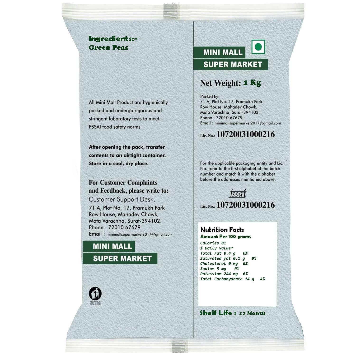 MINI MALL SUPER MARKET MiniMall Super Market Green Peas/Vatana/Dried Matar 1 Kg