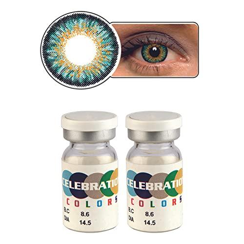CELEBRATION COLORS Celebration Color Yearly Coloured Contact Lenses 1 Pair (Tropical Turquoise,-2.50)