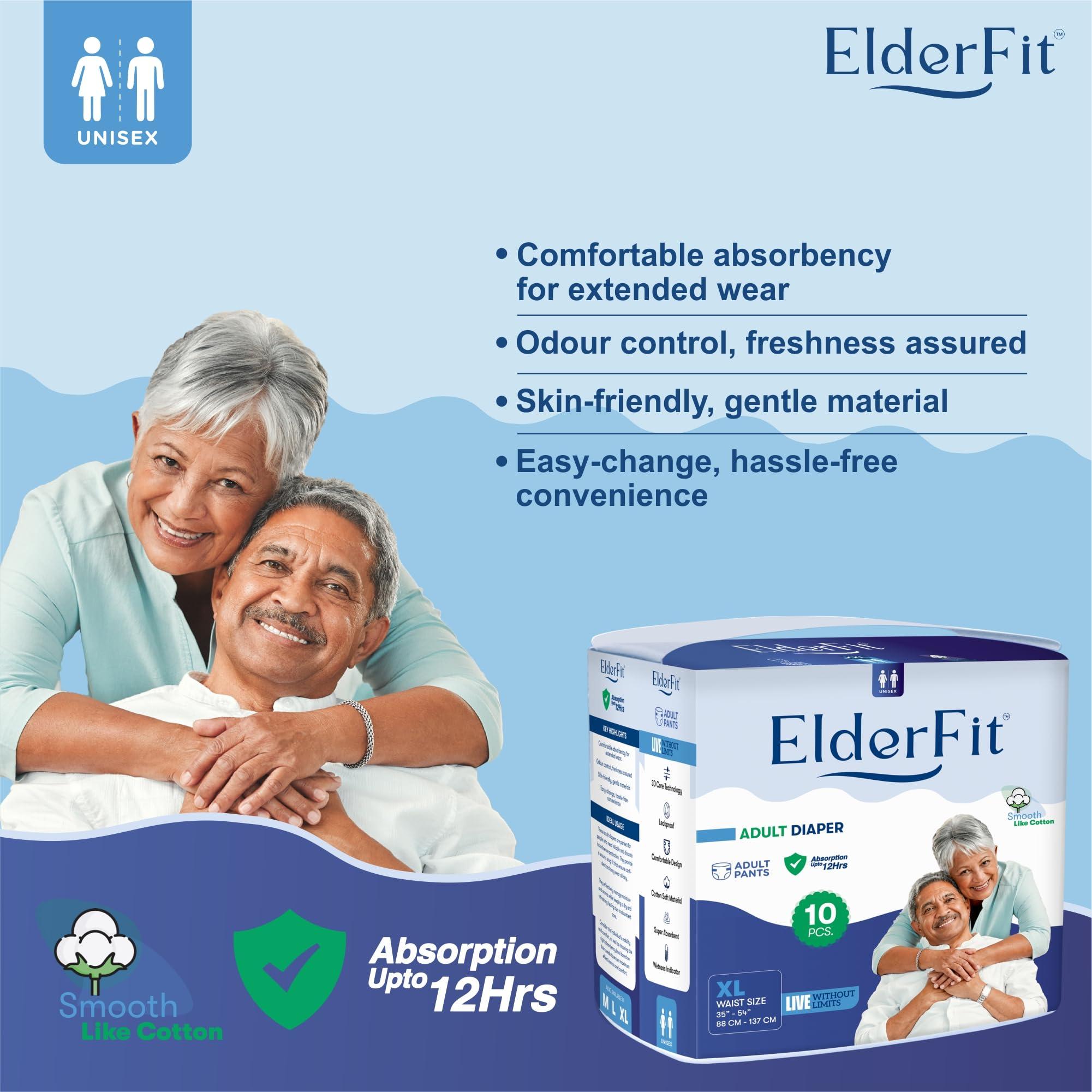 ElderFit ElderFit Pant Style Adult Diaper Extra Large Size Unisex, High Absorbency & Leakproof (Waist Size: 35-54 Inch, 10 Counts)