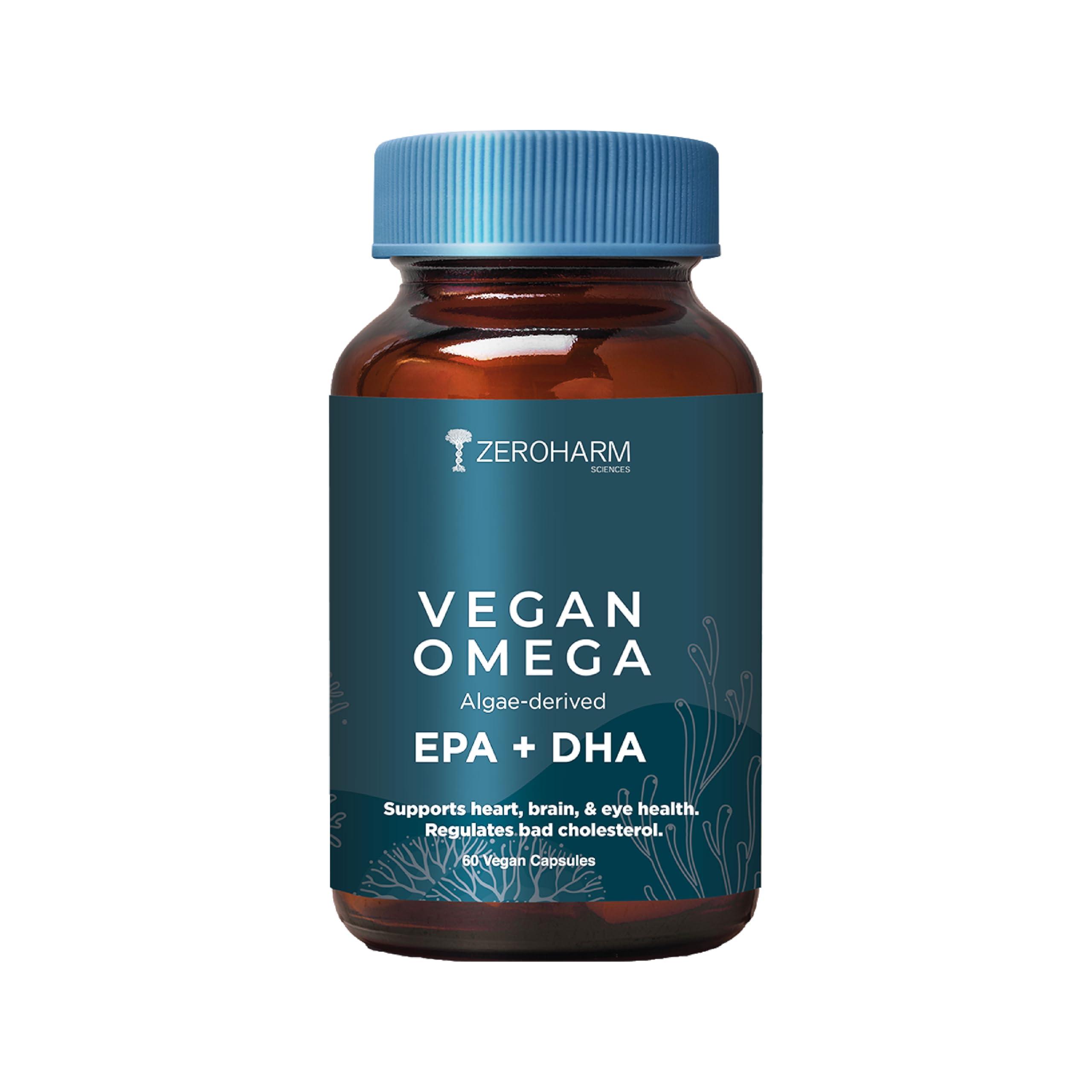 ZEROHARM ZEROHARM Vegan Omega (EPA+DHA) | Supplement for men, women, and kids | Better health for the eyes, skin, muscles, bones, and joints | Sourced from algae | 60 Caps