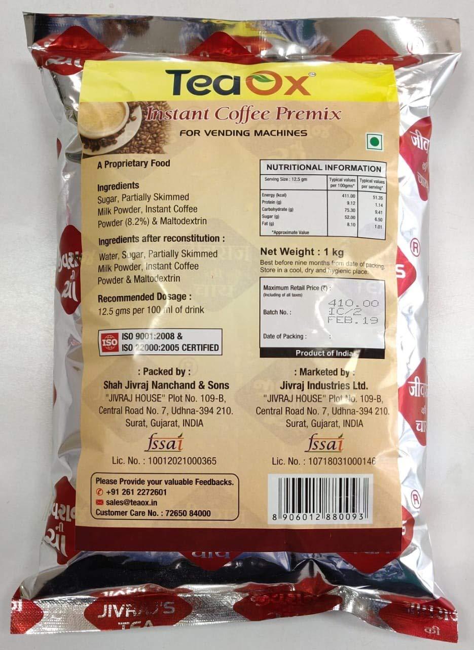 TeaOx TeaOx Instant Coffee Premix 1 kg | for Vending Machines | Premix Coffee Powder | Ready Coffee | Coffee Pouch