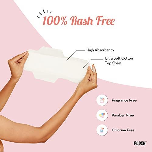 PLUSH Plush 100% Pure U.S. Cotton 30 Sanitary Pads for Women Each with Disposable Pouches | 16L Pads, 14XL Pads & 4 Panty Liners & Daily Ultra Thin Panty Liners for Women,40 Liners-150mm in Length