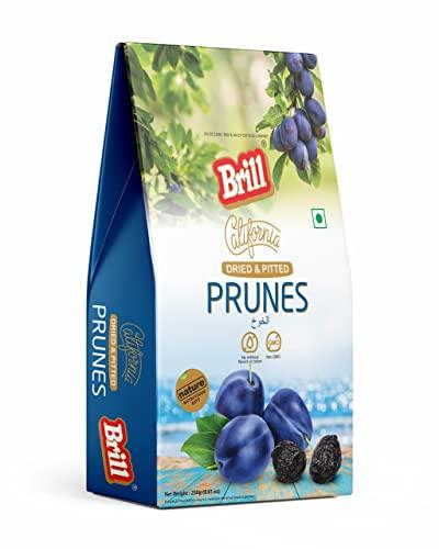 Brill Brill Dried California Prunes 250g | High in Antioxidants & Slows the Ageing Process | Source of Vitamin C and K | Pitted Prunes California Prunes | Nutritious and Healthy Snack