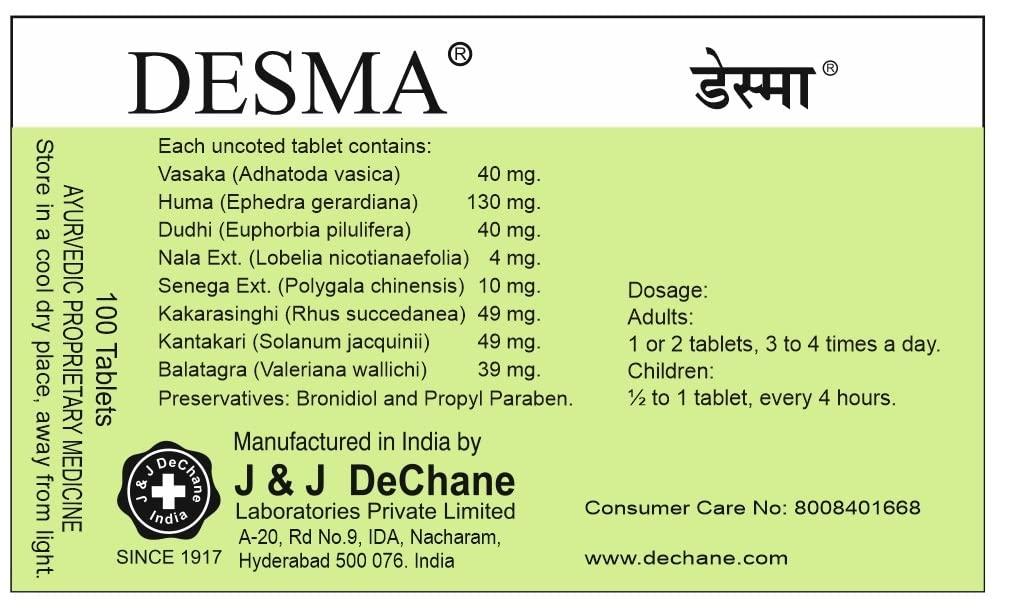 J & J DECHANE J & J DeChane - Desma 10 X 10 Tablets