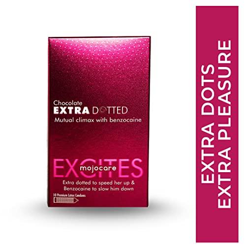 Mojocare Mojocare Excites Extra Dotted Chocolate Condoms for Men - 10 Sheets | Enhanced Stimulation | Improve Endurance | Extra Lubrication | Chocolate Flavor | 598 Dots