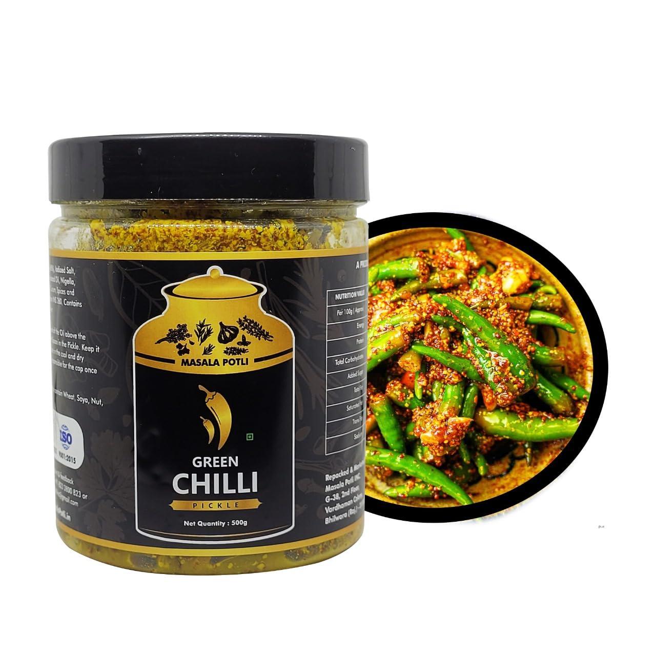 MASALA POTLI MASALA POTLI? Homemade Rajasthani Athana Mirchi Achar & Spoon | Marwadi Green Chilly Pickle 400 Grams