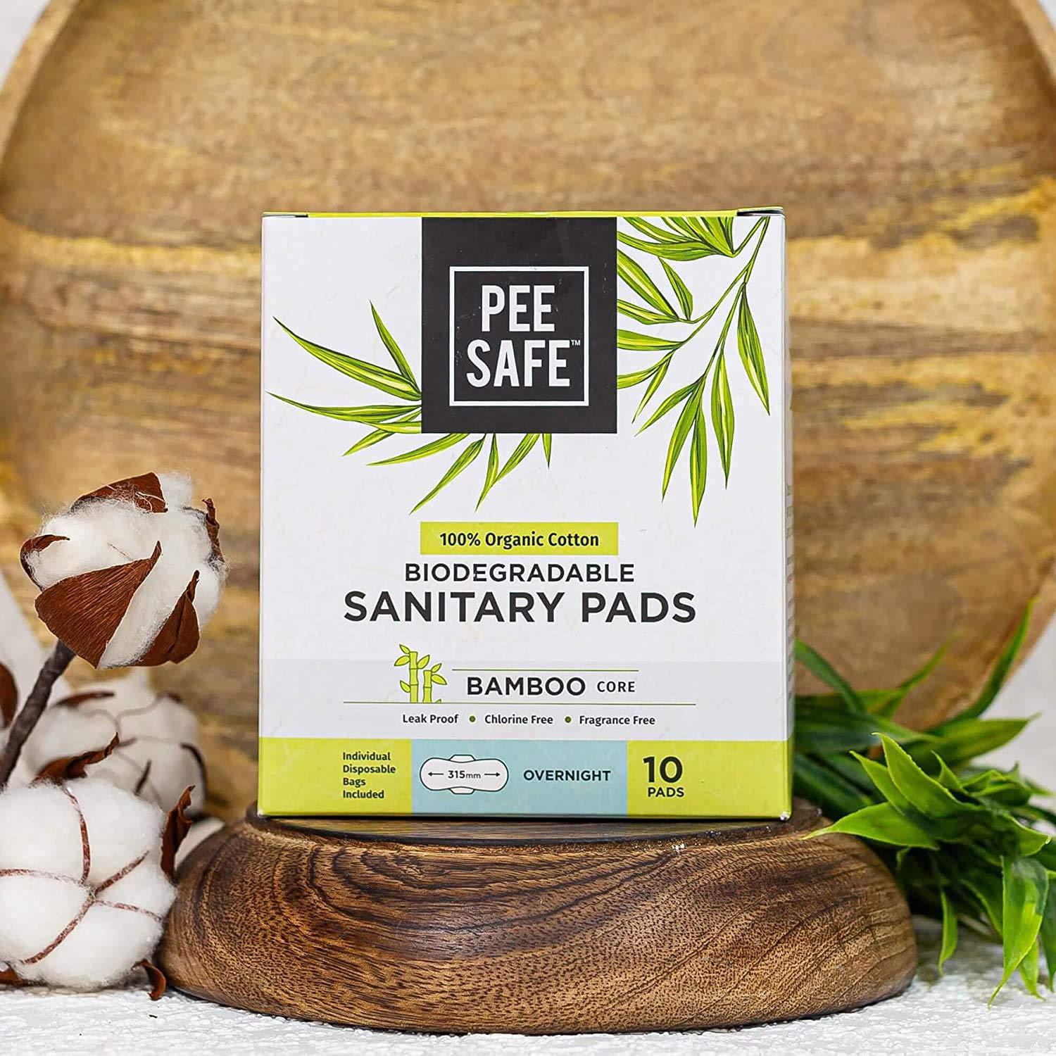 PEESAFE Pee Safe Organic Cotton, Biodegradable Sanitary Pads (Pack of 10, Overnight) & PEESAFE Aloe Vera Panty Liners for Extra Comfort (Set of 2, 50 Liners)