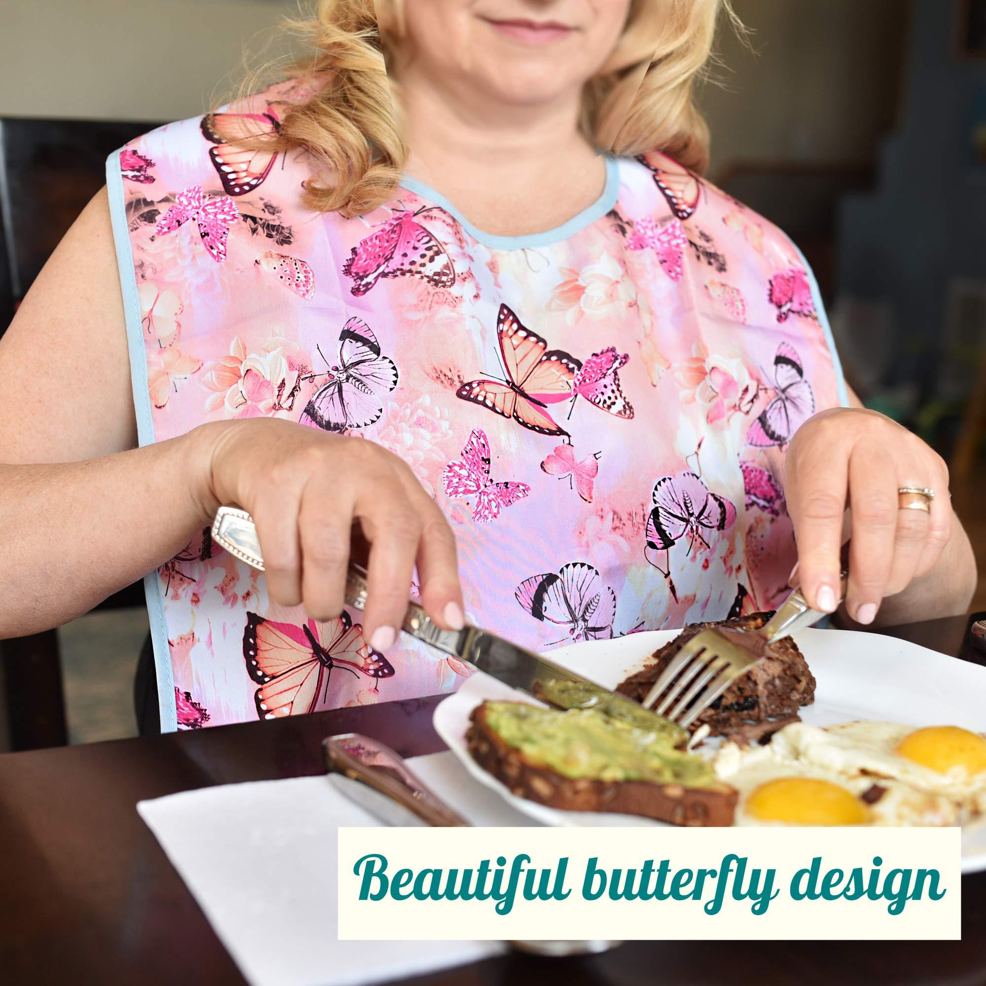 Celley Adult Bib for Eating with Crumb Catcher - Washable and Reusable Clothing Protector for Elderly